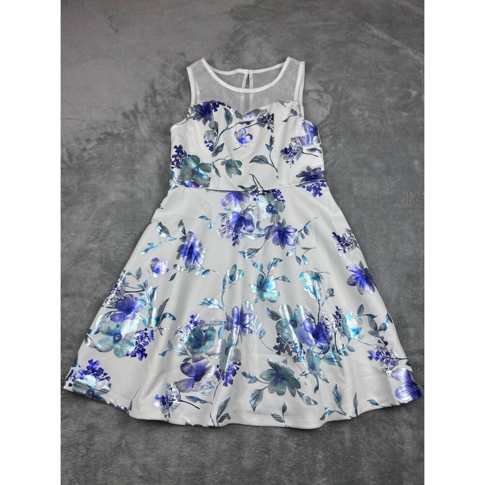 Lilt Girls Size 10 White Metallic Floral Fit & Flare Party Dress Mesh